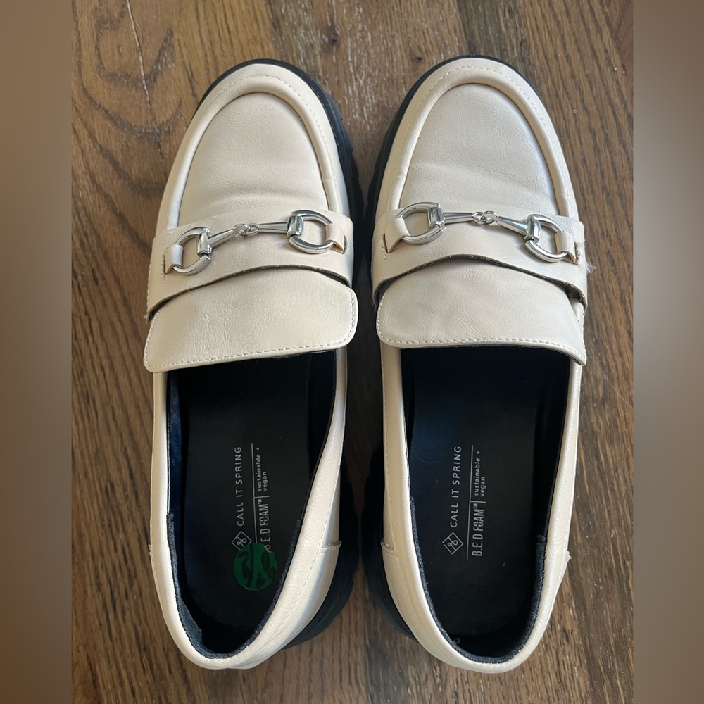 ❤️ # 67 Call It Spring Cream Loafers with Silver Buckle